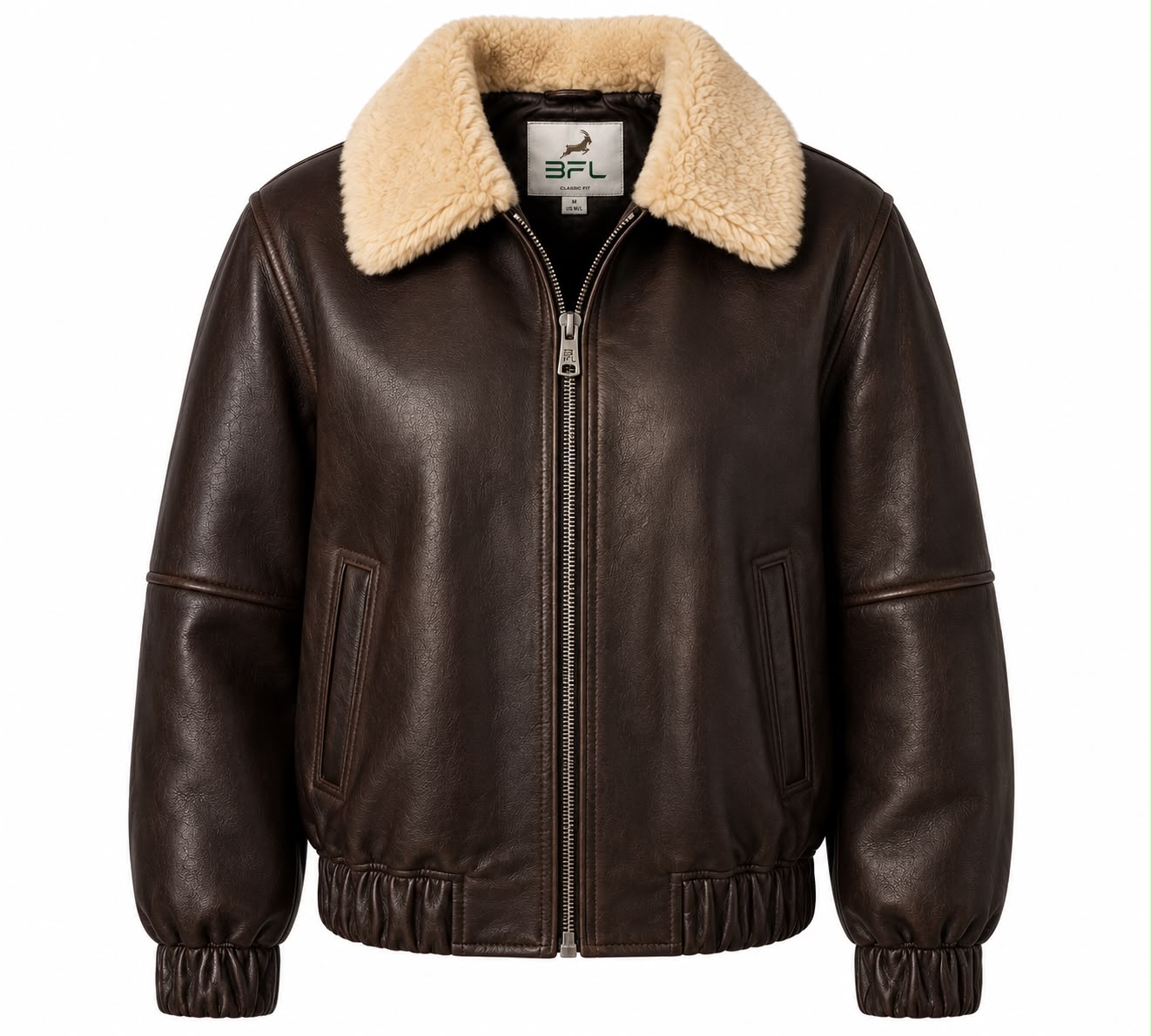 BFL Hudson Men’s Premium Dark Brown Shearling Leather Bomber Jacket