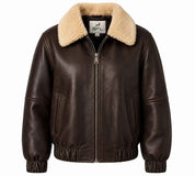 BFL Hudson Men’s Dark Brown Shearling Leather Bomber Jacket