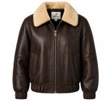 BFL Hudson Men’s Premium Dark Brown Shearling Leather Bomber Jacket