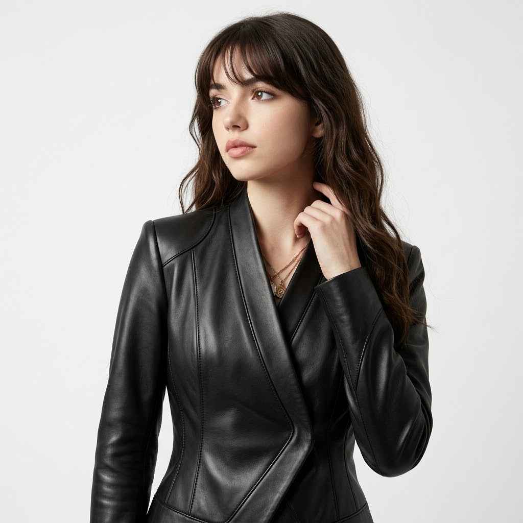 Sculpted Asymmetric Wrap Leather Jacket | Women’s Stylish Biker Jacket