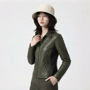 Women’s Diagonal Pleat Leather Jacket | Premium Genuine Leather