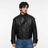 Herren-Lederjacke mit versetztem Doppelreißverschluss | Stylische Premium-Bikerjacke