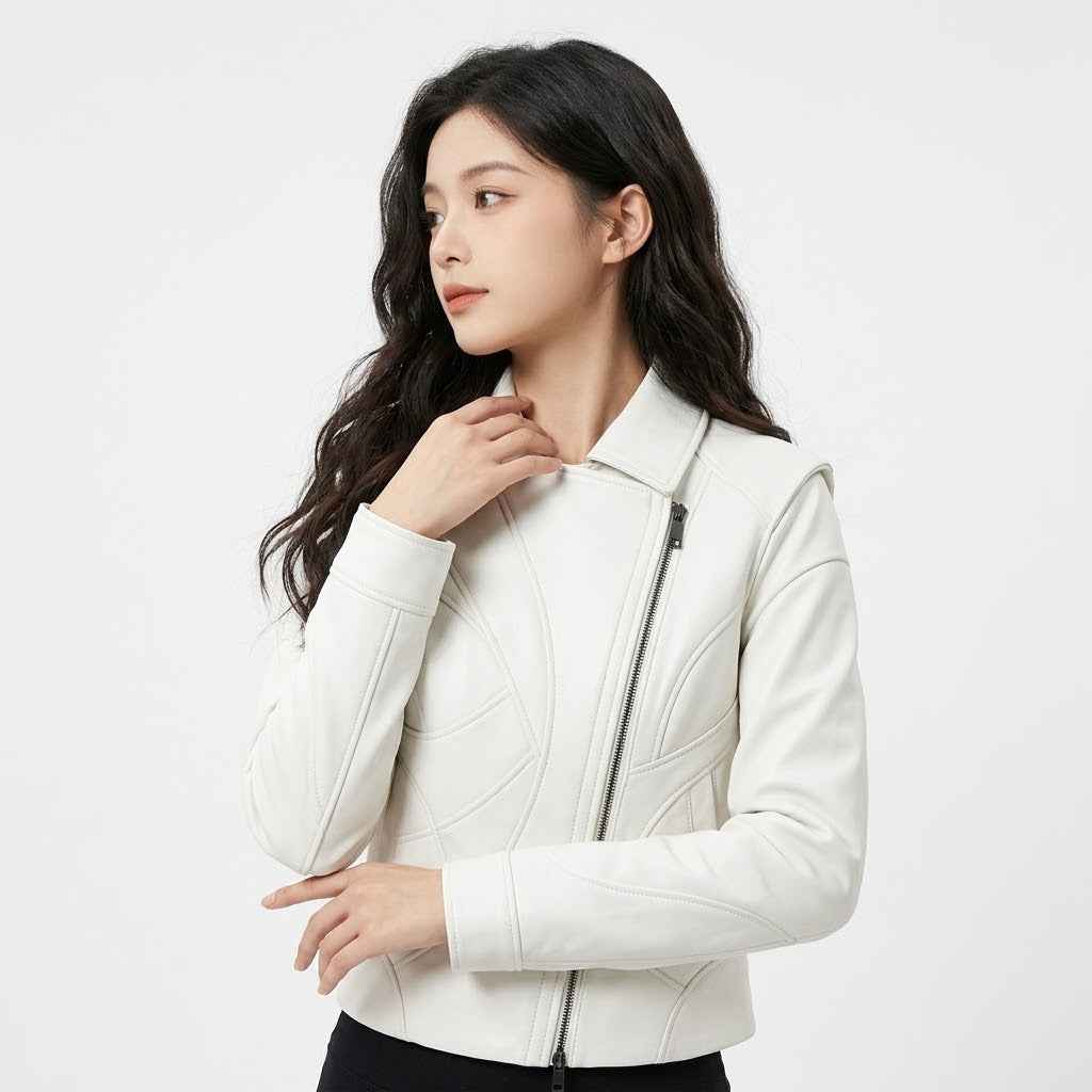 Women’s Sculpted Panel Moto Leather Jacket | Stylish Premium Biker Jacket