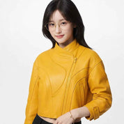 Women’s Cropped Asymmetric Leather Jacket | Premium Lambskin Moto Biker Jacket
