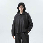 Women’s Oversized Curved-Panel Leather Jacket | Premium Leather Jacket