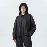 Damen Oversized Lederjacke mit geschwungenen Einsätzen | Premium-Lederjacke
