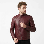 Men’s Curved Zip Racing Leather Jacket | Stylish Motorcycle Jacket