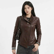 Women’s Asymmetric Sculpted Leather Jacket | Premium Biker Jacket