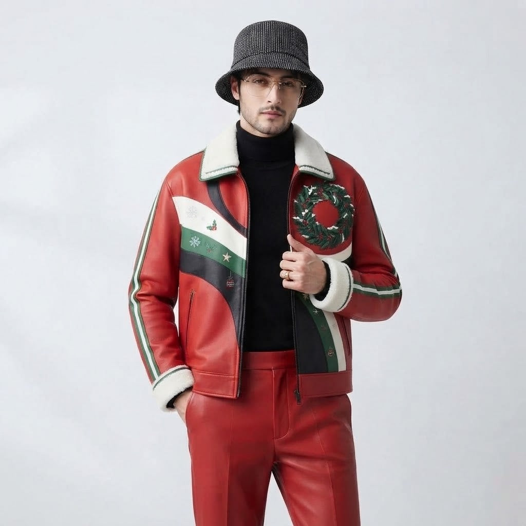 Men’s Christmas Racing Leather Jacket | Premium Genuine Leather