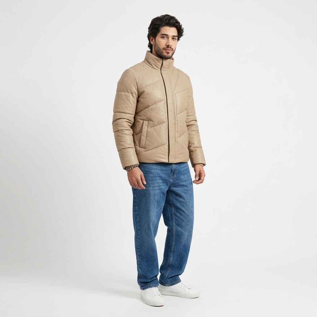 Men’s Diagonal Ribbed Puffer Jacket | Stylish Premium Winter Jacket
