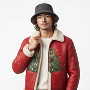 Men’s Christmas Leather Jacket | Santa-Inspired Genuine Leather Jacket