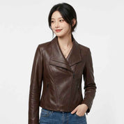 Women’s Sculpted Asymmetric Leather Jacket | Stylish Premium Biker Jacket