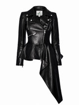 BFL Luxe – Asymmetrical Peplum Designer Leather Coat.