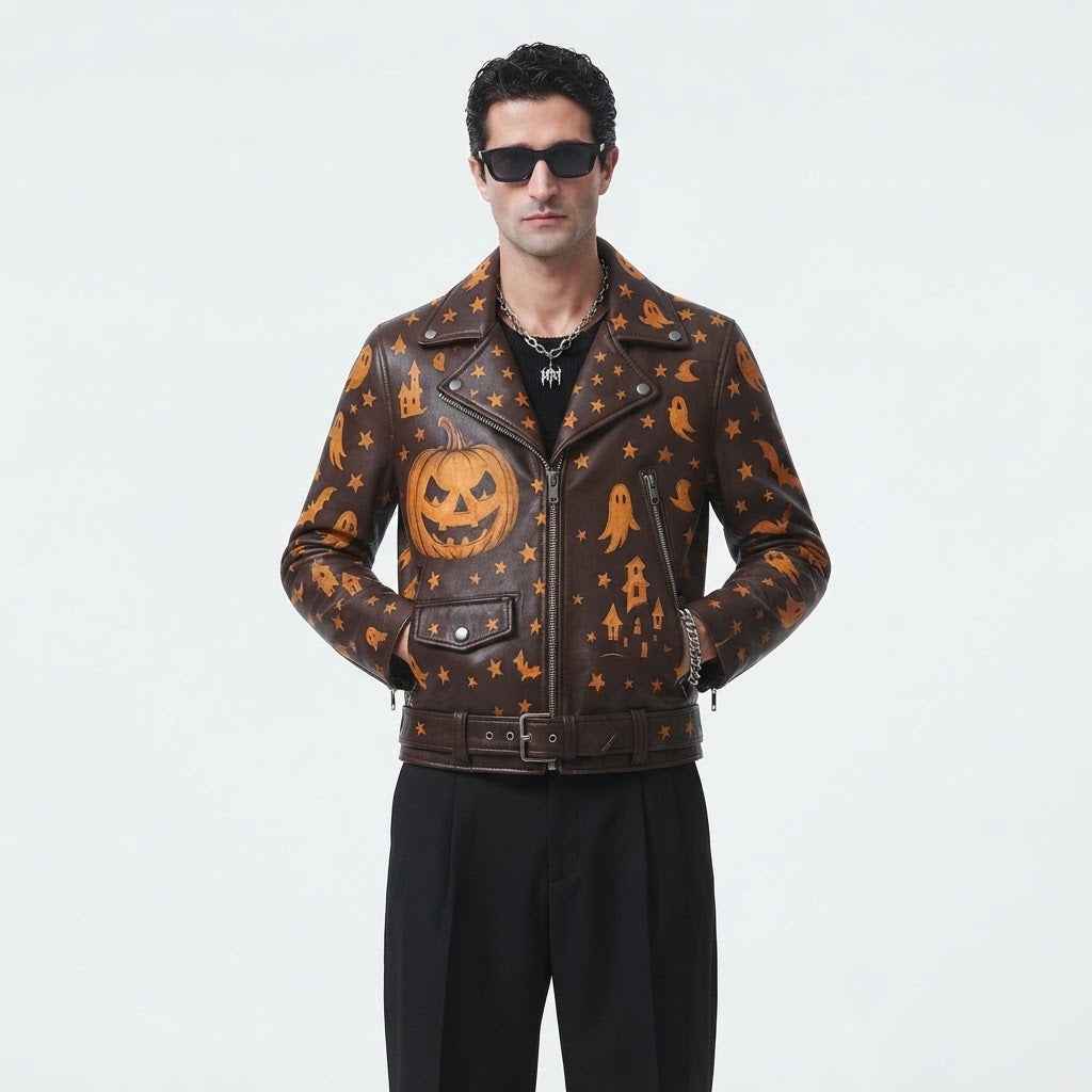 Men’s Halloween Leather Jacket | Premium Studded Biker Jacket