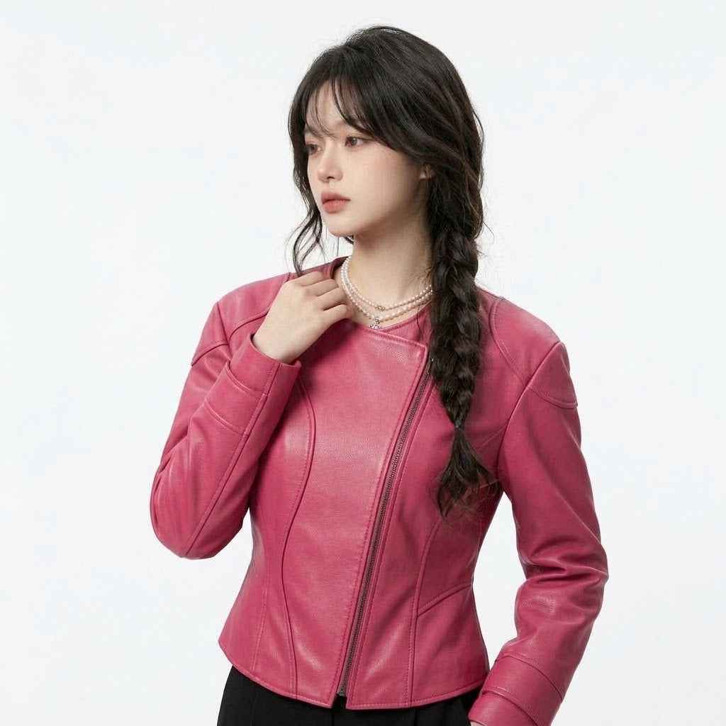 Women’s Split-Curve Moto Leather Jacket | Stylish Premium Biker Jacket