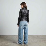 Sculpted Asymmetric Wrap Leather Jacket | Women’s Stylish Biker Jacket