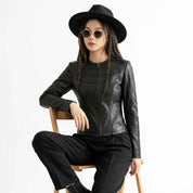 Women’s Curved Yoke Panel Leather Jacket | Premium Biker Jacket