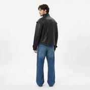 Men’s Offset Double-Zip Leather Jacket | Stylish Premium Biker Jacket