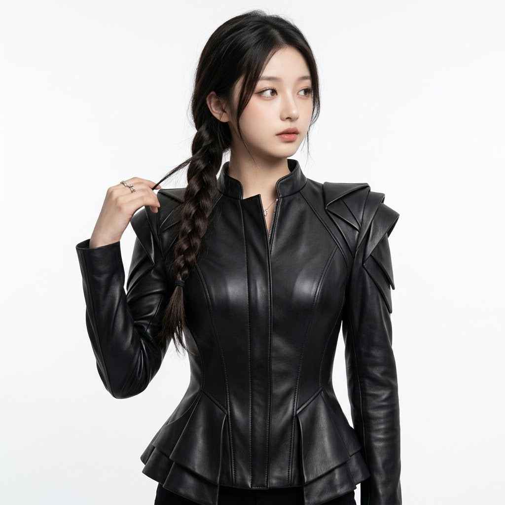 Women Origami Shoulder Leather Jacket | Women’s Stylish Premium Leather Jacket