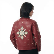Women’s Festive Christmas Leather Jacket – Premium Red Holiday Fashion Jacket