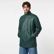 Men’s Leather Car Coat with Extended Shoulder Yoke | Premium Leather Coat