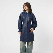Women’s Leather Balloon-Sleeve Long Coat | Stylish Premium Leather Coat