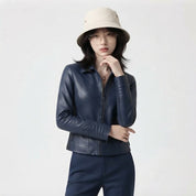 Women’s Diagonal Pleat Leather Jacket | Premium Genuine Leather