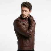 Men’s Curved Zip Racing Leather Jacket | Stylish Motorcycle Jacket