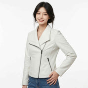 Women’s Sculpted Asymmetric Leather Jacket | Stylish Premium Biker Jacket