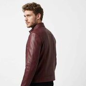 Men’s Curved Zip Racing Leather Jacket | Stylish Motorcycle Jacket