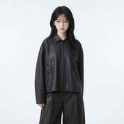 Women’s Oversized Curved-Panel Leather Jacket | Premium Leather Jacket