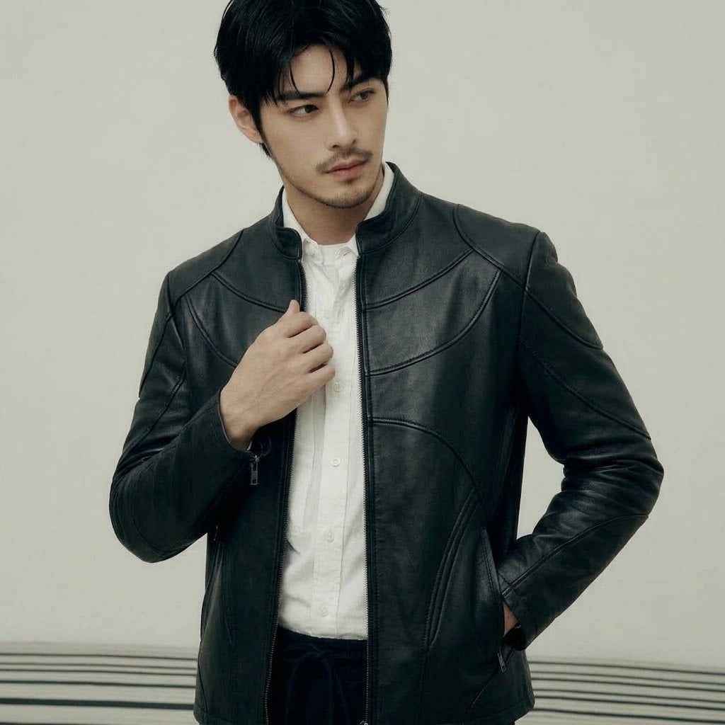 Men’s Multi-Contour Panel Leather Jacket | Premium Biker Jacket