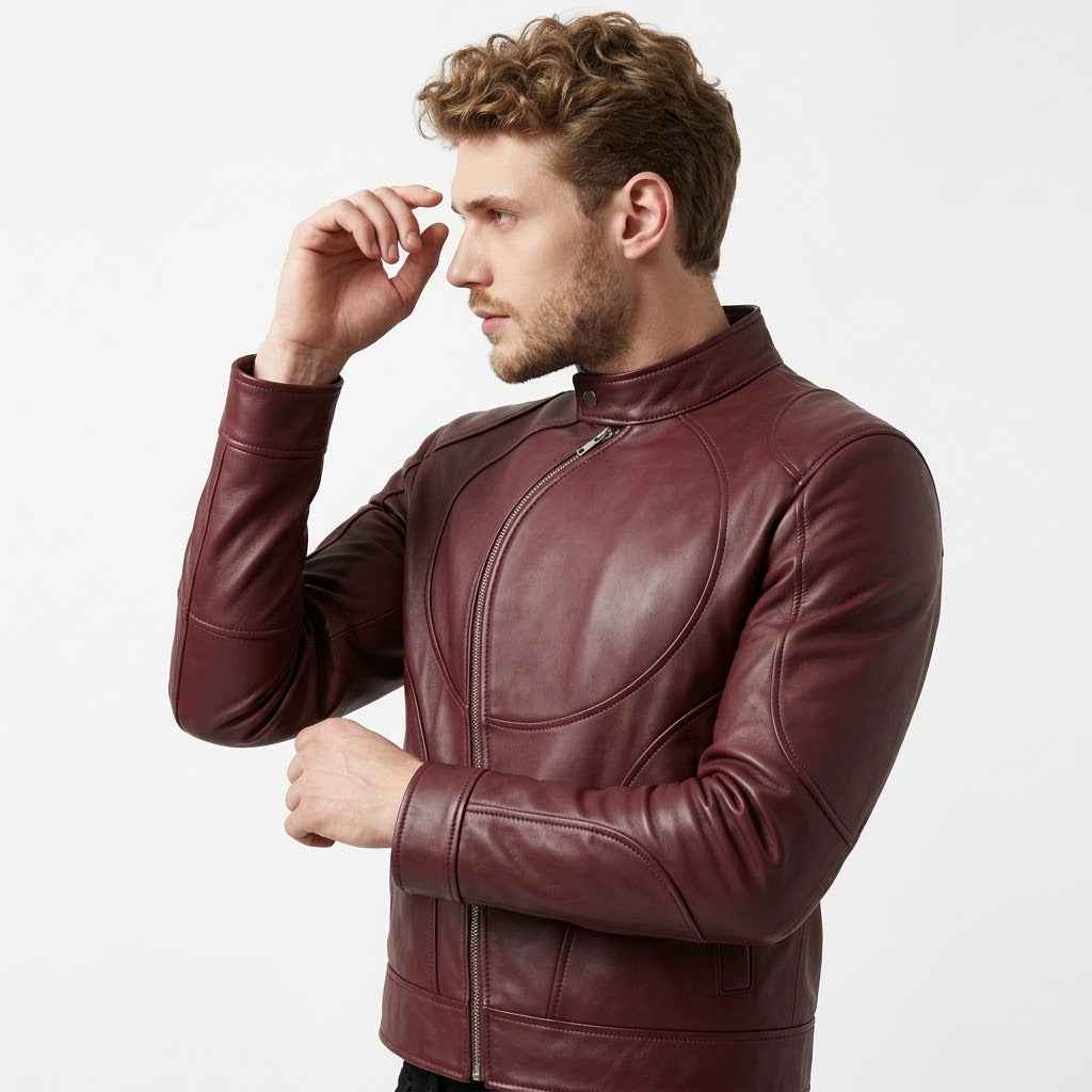 Men’s Curved Zip Racing Leather Jacket | Stylish Motorcycle Jacket