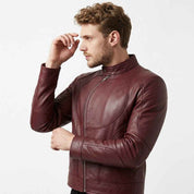 Men’s Curved Zip Racing Leather Jacket | Stylish Motorcycle Jacket