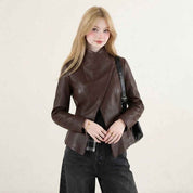 Draped Sculpted Leather Jacket | Premium Women’s Biker Jacket