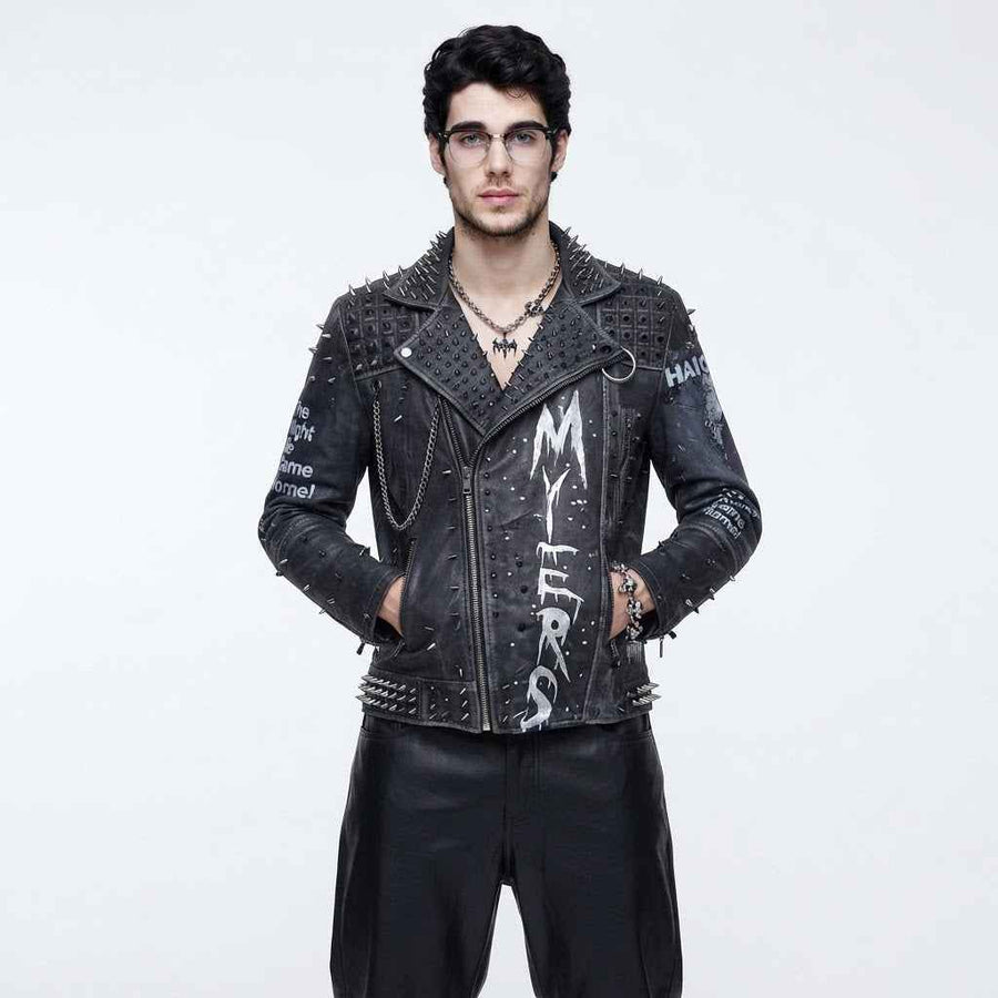 Men’s Gothic Studded Leather Jacket | Premium Punk Biker Leather Jacket