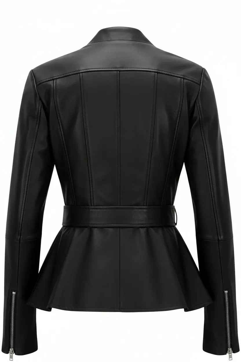 BFL Victoria Women’s Black Genuine Leather Peplum Jacket