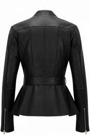 BFL Victoria Women’s Black Genuine Leather Peplum Jacket