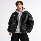 Men's Burgundy Leather Biker Jacket – Classic Moto Style with Zip Pockets
