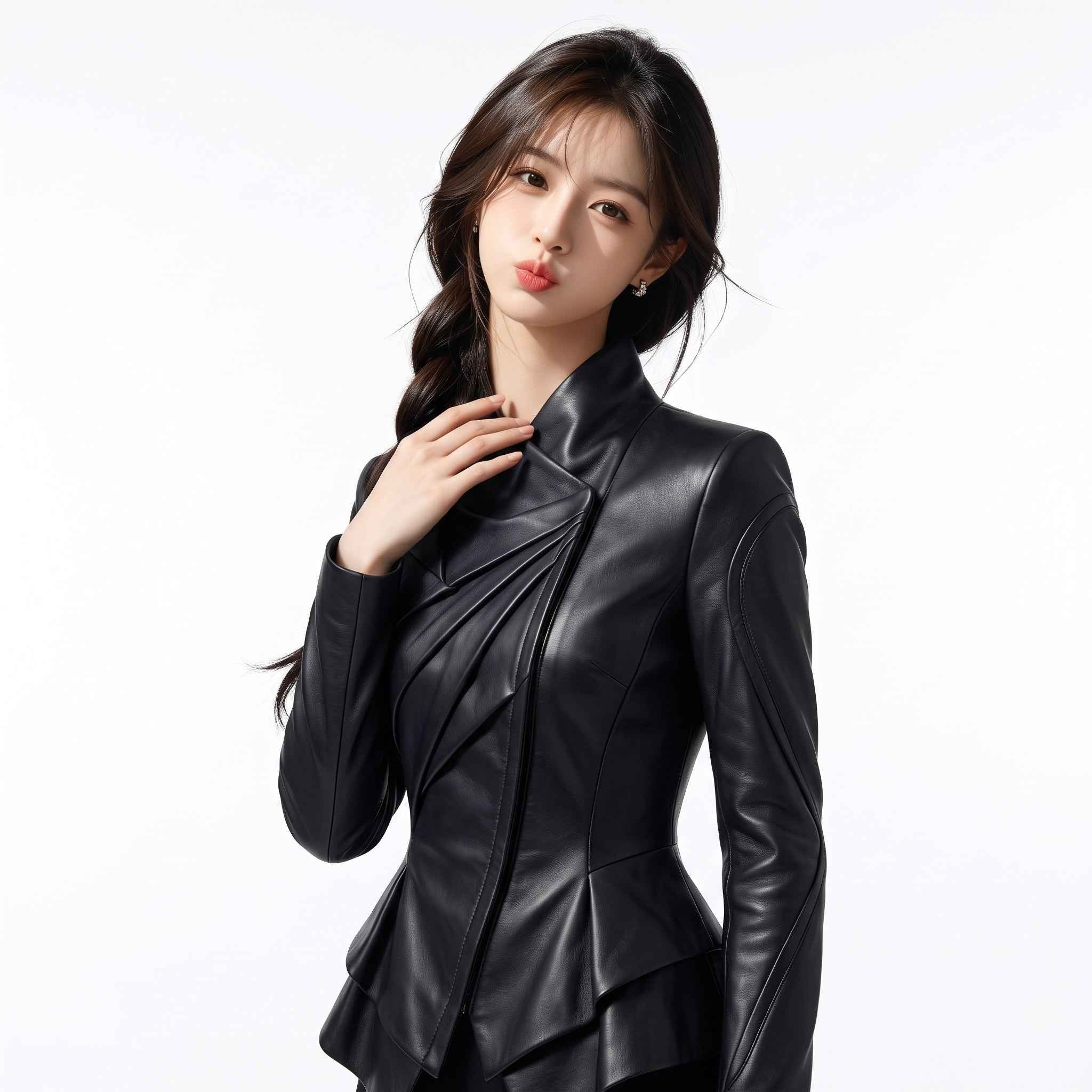 Futuristic Fold-Front Leather Jacket | Women’s Stylish Modern Jacket