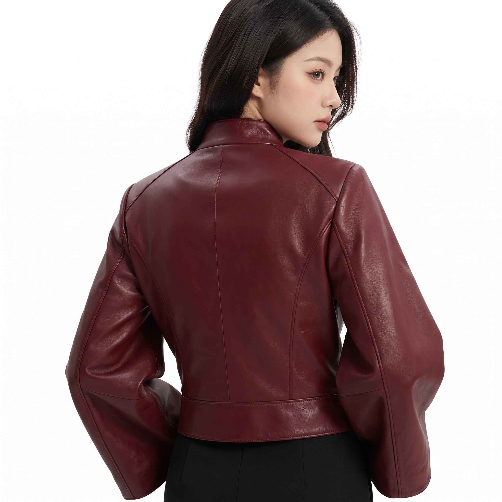 Women’s Cropped Cape-Sleeve Leather Jacket | Stylish Modern Jacket