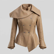 BFL Women’s Asymmetric Cape Leather Jacket – Elegant Fashion Jacket