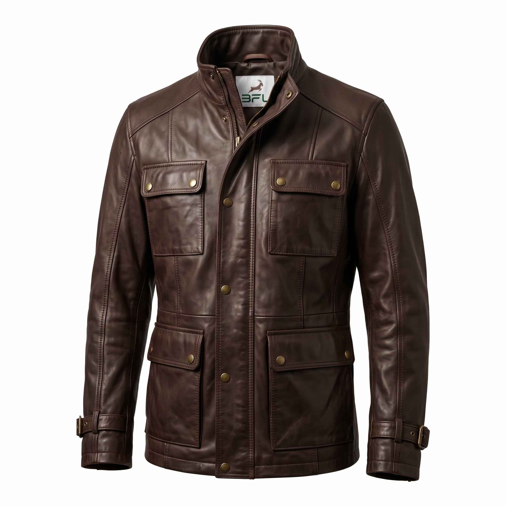 Men’s Leather Utility Field Jacket — Rugged Everyday Style