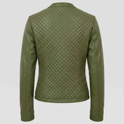BFL Women’s Olive Green Quilted Faux Leather Moto Jacket
