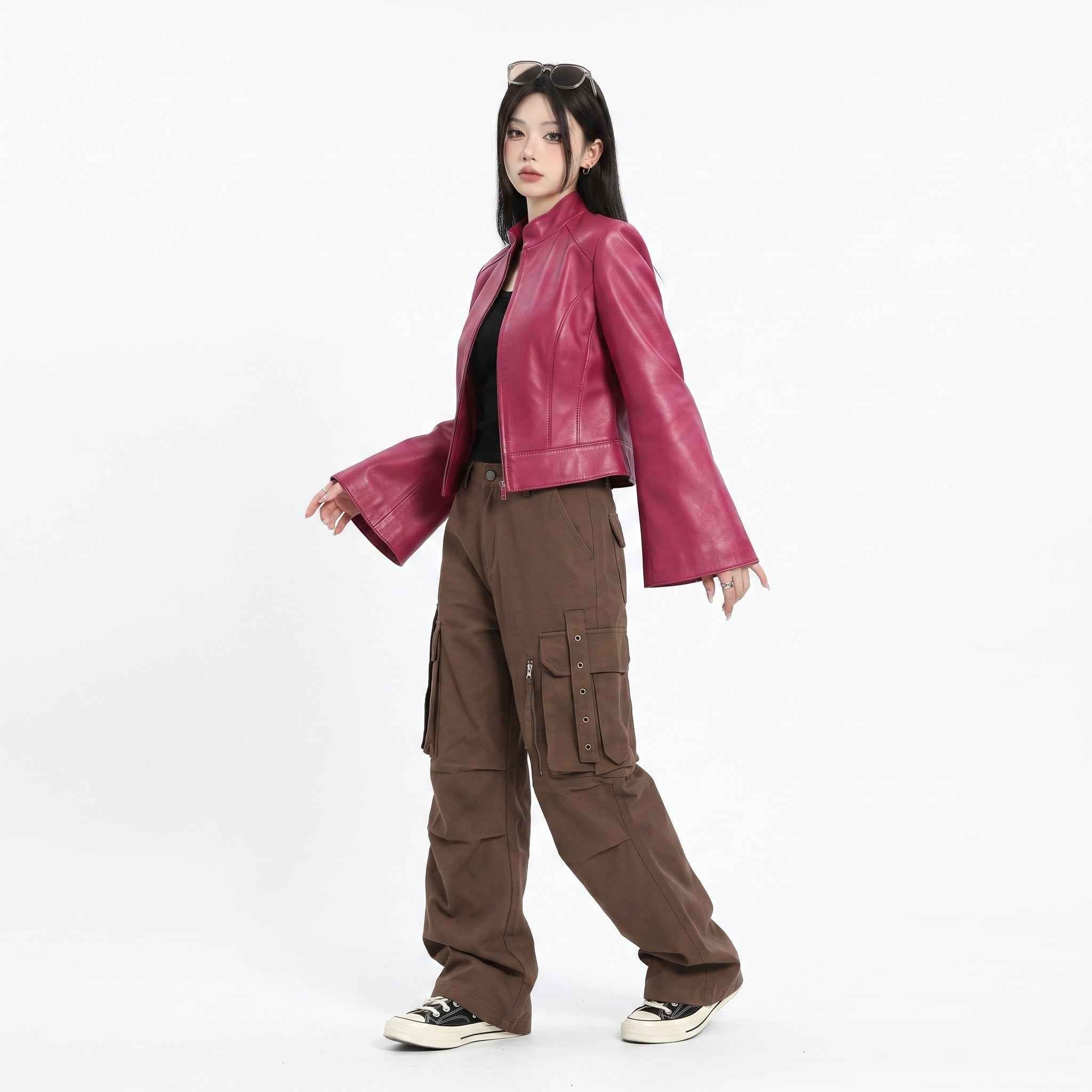 Women’s Cropped Cape-Sleeve Leather Jacket | Stylish Modern Jacket