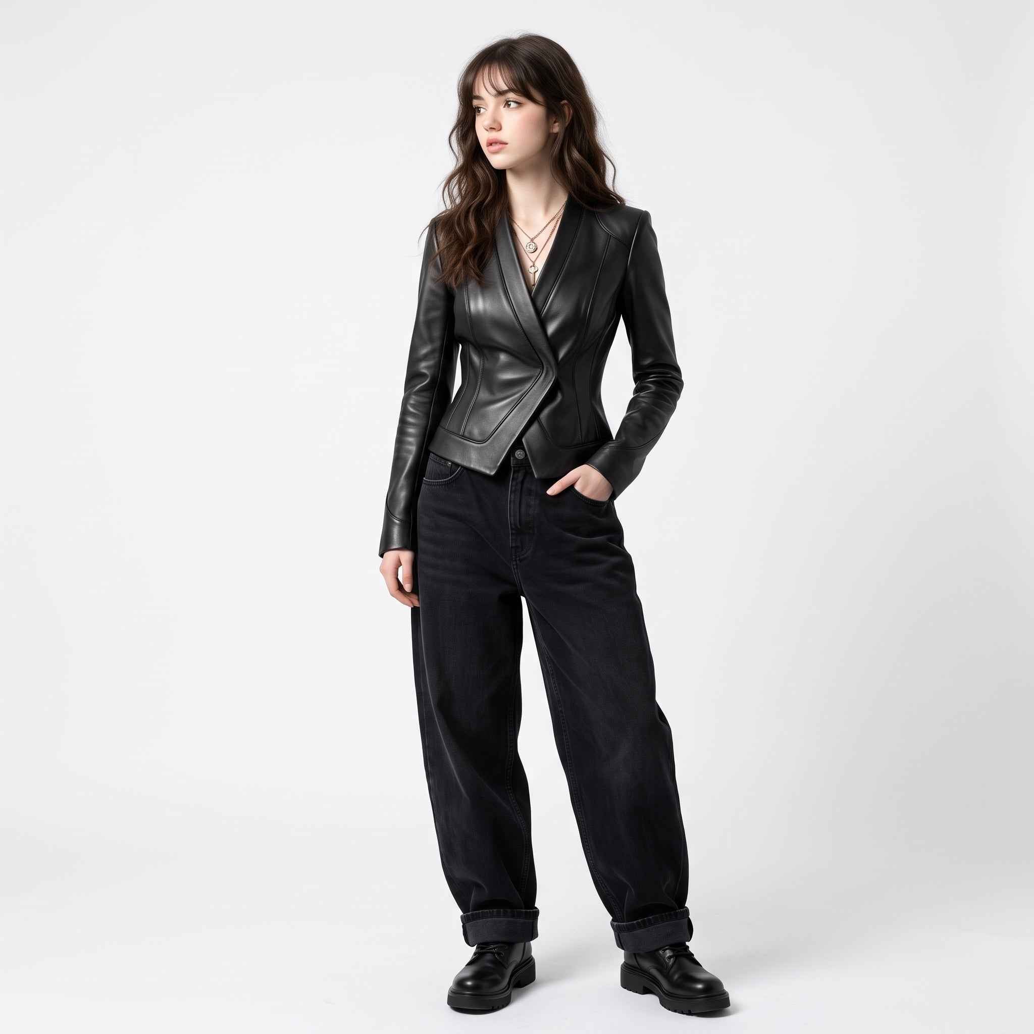 Sculpted Asymmetric Wrap Leather Jacket | Women’s Stylish Biker Jacket