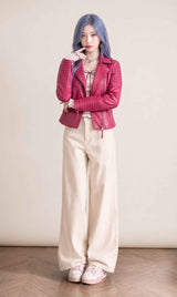BFL Women’s Fuchsia Luxe Moto Leather Jacket – Stylish Biker Jacket