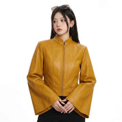 Women’s Cropped Cape-Sleeve Leather Jacket | Stylish Modern Jacket