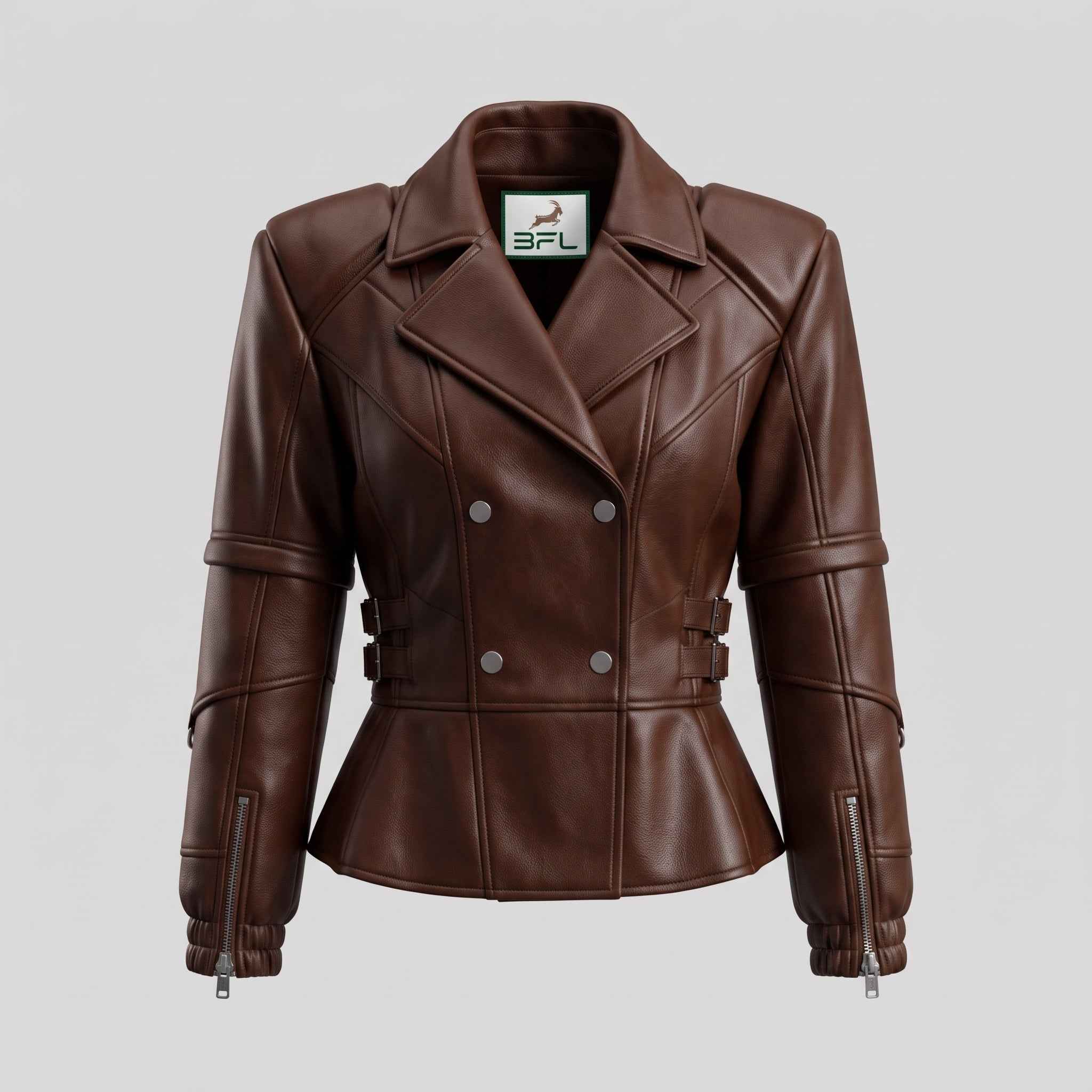 BFL Elegant Sculpted Peplum Jacket – Women’s Premium Leather Jacket
