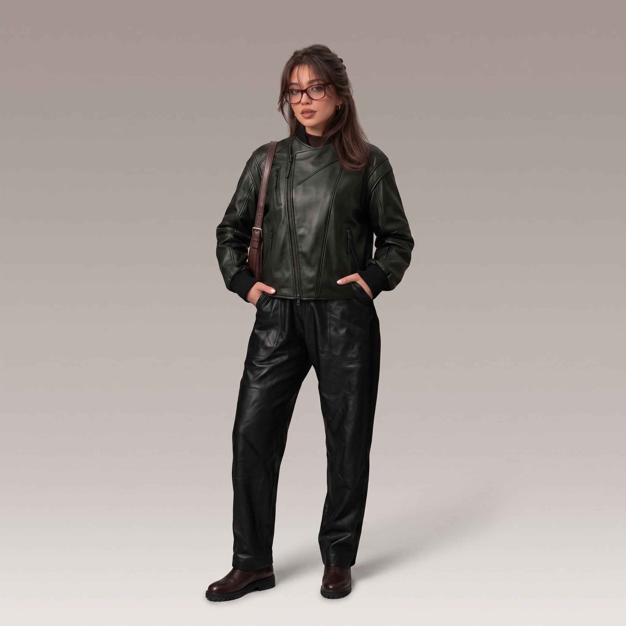 Women’s Moto-Bomber Leather Jacket | Stylish Biker Flight Jacket